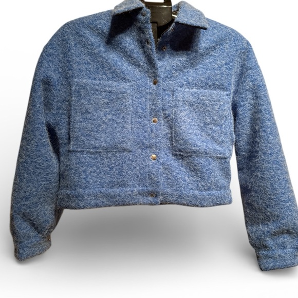 Blue marled snap jacket with breast pockets, fully lined women’s size medium NEW - Picture 2 of 7